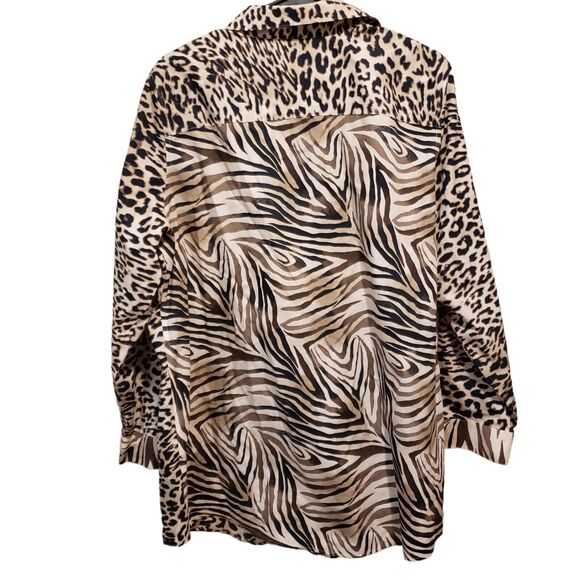 Chico's Sz 3 LS Button Up Animal Cheetah Zebra Print 100% Cotton Blouse - Picture 7 of 10
